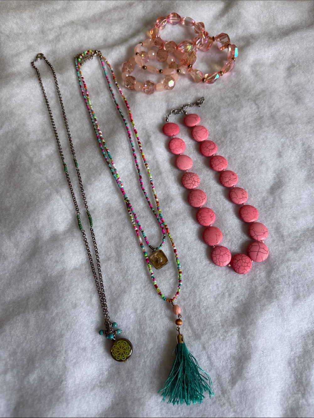 3 Pink Beaded Statement Necklace and Bracelets